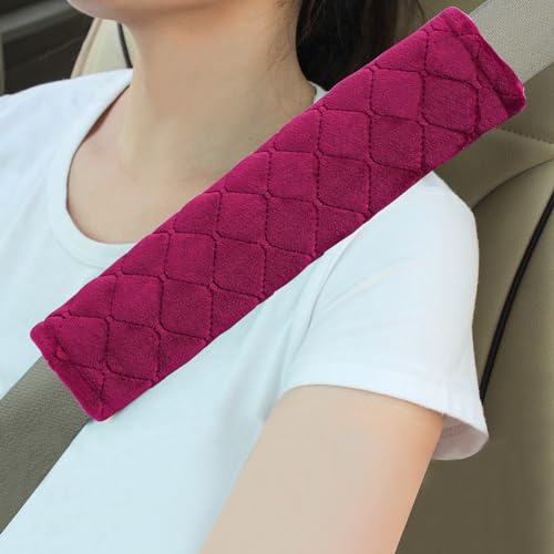 Image of Amooca Soft Auto Seat Belt Cover Seatbelt Shoulder Pad Cushions 2 PCS for a More Comfortable Driving Universal Fit for All Cars and Backpack Wine Red