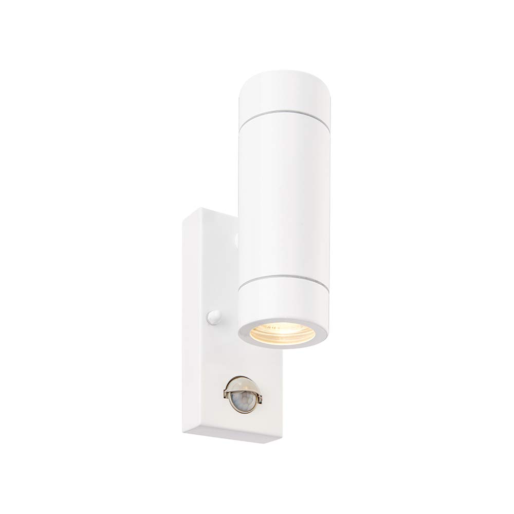 Saxby 75440 Palin Gloss White Stainless Steel Outdoor IP44 Twin PIR Wall Light