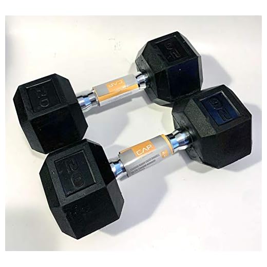 CAP Barbell Set of 2 Hex Rubber Dumbbell with Metal Handles, Pair of 2 Heavy Dumbbells Choose Weight (5lb, 8lb, 10lb, 15lb, 20 Lb, 25lb, 30lb, 35lb, 40lb, 50lb) (20lb x 2)