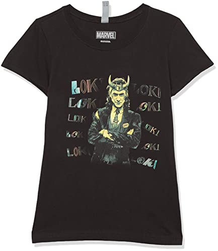 T-shirt Loki Marvel fille noir taille L vêtement coton imprimé chaotique
