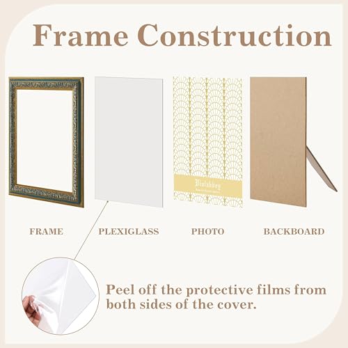 Image of VIOLABBEY 5x7 Picture Frame Blue, Vintage Photo Frames Ornate without Mat | Antique Photo Frame, Wall Hanging or Tabletop Display, HD Plexiglass, Wall Decor