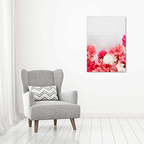 Impression sur verre acrylique Tulup 70x100 cm avec motif fleurs rose et bois