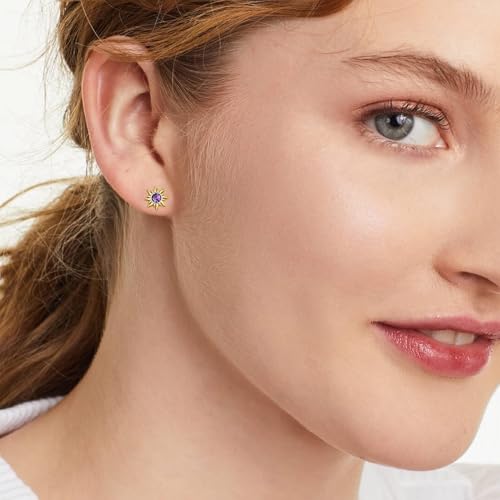 ChicSilver 925 Sterling Silver Earrings Dainty Sun Earrings Small Round Birthstone Earring for Women with Gift Box2