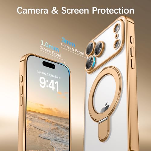 Image of DOMAVER for iPhone 17 Pro Max Case with Magnetic Invisible Stand [Military Drop Protection] [Compatible with MagSafe] Slim Shockproof Case for iPhone 17 Pro Max 6.9 Inch, Clear Gold