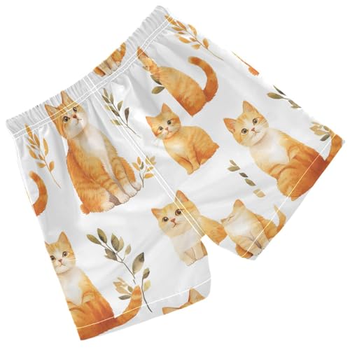 Pigsaly Boys' Swim Board Shorts Watercolor Leaves Cute Yellow Cat Boy's Swim Trunks Kids Swimwear 3T2