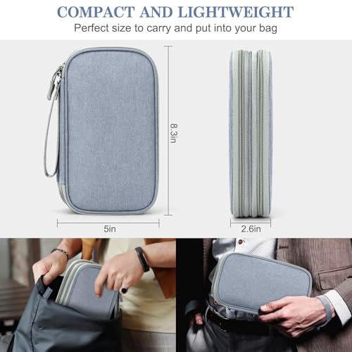 Image of FYY Electronic Organizer, Travel Cable Organizer Bag Pouch Electronic Accessories Carry Case Portable Waterproof Double Layers Storage Bag for Cable, Charger, Phone, Earphone, Medium Size, Light Grey