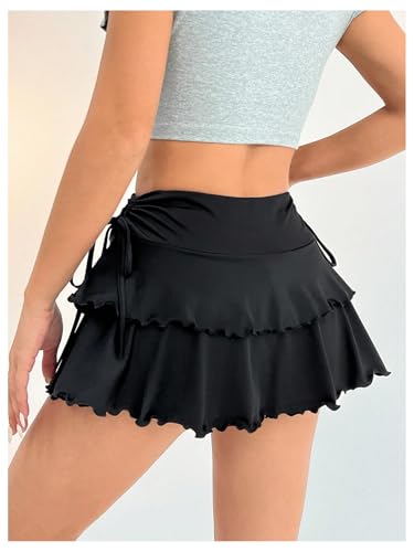 GORGLITTER Women's Flowy Mini Skirts High Waist Ruffle Tiered Skirt A Line Skater Short Skirts3