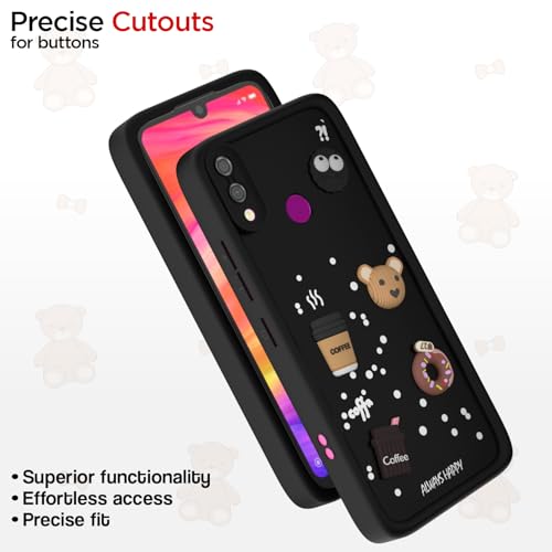 Image of Outlouders Back Cover for Redmi Note 7 / Note 7 Pro /Note 7s | Cute Fun Cartoon 3D Bear Silicone | Full Body Protection Bumper Case (Black)