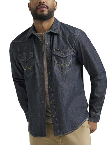 Wrangler Camicia da Uomo Iconic Denim Regular Fit Snap Button, Lavaggio Canyon, S
