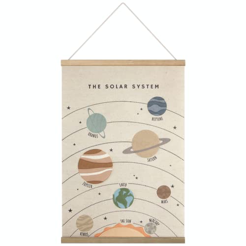 Image of Bon et Beau 16 x 24 Inch Embroidered Solar System Wall Decor Framed with Wood Hanger - Outer Space Planets Poster for Boys and Girls Nursery, Bedroom, Playroom, Toddler and Kids Room