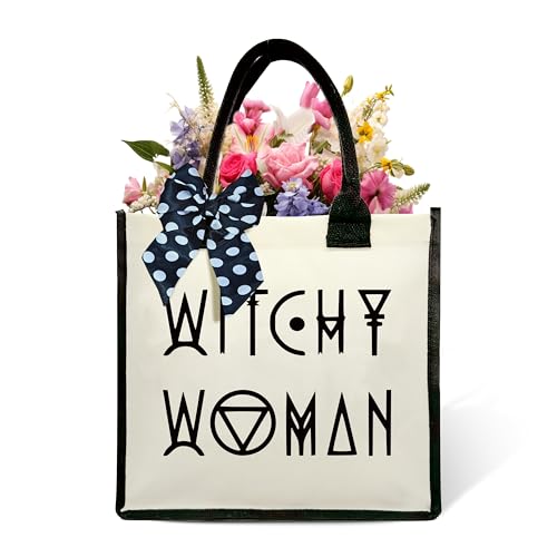 Witch Woman Shoulder Beach Bag, Halloween Gifts For Women, Gothic Canvas Tote Bag, Gothic Witch Shopping Bag, Birthday Christmas Gifts For Friends Colleagues -07