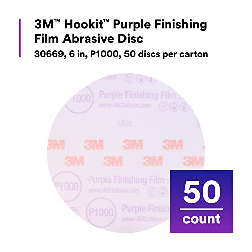 Image of 3M Hookit Purple Finishing Film Abrasive Disc 30669, 6 in, 1000+ Grade, 50 Pack, Clear Coat Sanding, Paint Finishing, Defect Removal, Long Lasting