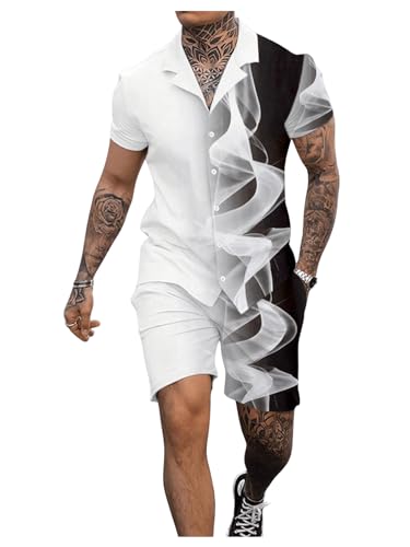 GORGLITTER Men's 2 Piece Outfit Graphic Print Button Down Short Sleeve Shirt and Shorts Set