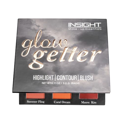 INSIGHT Glow Getter 3-in-1 Blusher, Highlighter & Contour Palette | Face Sculpting, Shimmer & Glow Makeup Compact | Long-Lasting, Travel-Friendly 28.8 g