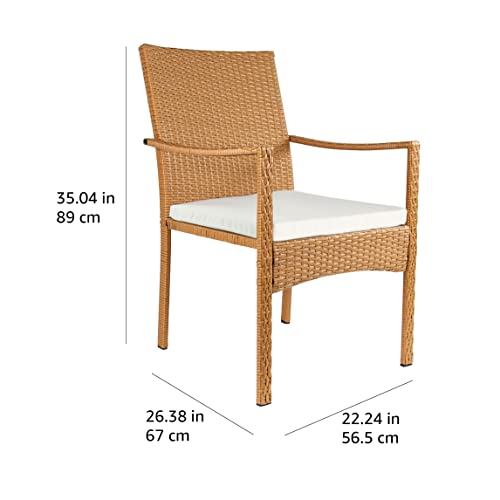 Amazon Brand - Ravenna Home Set Of 2 Coastal Outdoor Patio Dining Chairs With Cushion, Weather-Resistant Pe Rattan Wicker, 22.24"D X 26.38"W X 35"H, Beige #TOP4