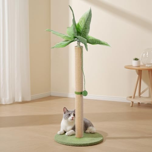 33' Tall Cat Scratching Posts for Indoor Cats, Cat Scratching Post Premium Basics Kitten Scratcher Sisal Scratch Posts with Hanging Ball, All Ages with Reinforced Stable Base, Green