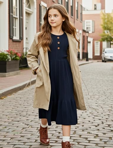 PATPAT Girl's Long Sleeve Sweater Dress Casual Button Front Knit Fall Winter Dresses 5-14 Years2