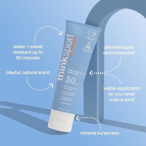 Think 890397002806 Sport Spf 50+ Mineral Sunscreen, 3 Oz, Safe, Natural Sunblock For Sports & Active Use, Water Resistant Reef Safe Sunscreen thumb #1