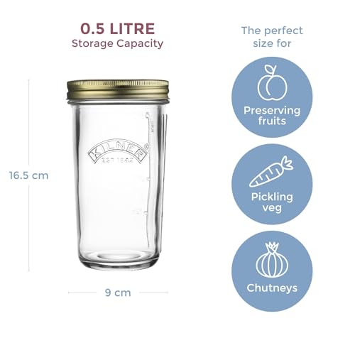 Image of Kilner Premium 4 x 500ml Wide Mouth Preserve Airtight Glass Jar | Transparent, Reusbale Kitchen Food Storage & Pickling Jar for Jams, Pickles, Herbs, Spices
