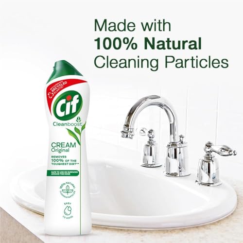 Image of Cif Original Multipurpose Surface Cleaner Cream for Kitchen & Bathroom, Ocean Breeze Scent, 100% Dirt Removal with Natural Cleaning Particles, 2x500ml