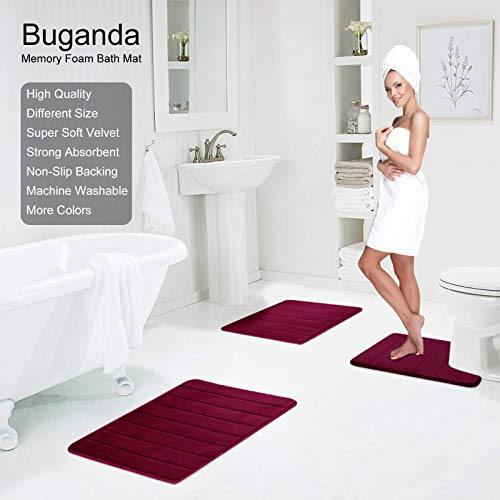 Buganda Memory Foam Soft Bath Mats - Non Slip Absorbent Bathroom Rugs Rubber Back Runner Mat for Bathroom Floors 24\" x 35.4\", Wine Red