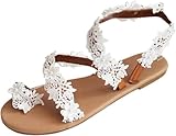 White Boho Sandals,Casual Lace Floral Beach Flip Flop,Vintage Wedge Sandals for Women,Sandalias De Mujer De Vestir Elegantes,Womens Wide Width Sandals with Arch Support