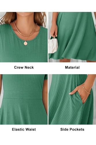 Image of Newshows Womens 2025 Summer Dresses Short Sleeve Ribbed Knit A-Line Swing Beach Vacation Outfits Casual Sundress with Pockets