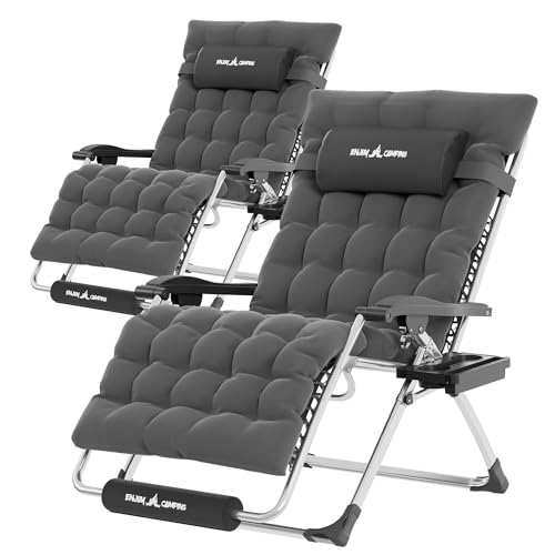 Image of UDPATIO Oversized Zero Gravity Chair Patio Reclining Chairs with Cushion | 33In Set of 2 Outdoor Folding Recliner with Pillows,Cup Holder, Foot Rest, Detachable Pad, Locking Gentle Grey-xxl