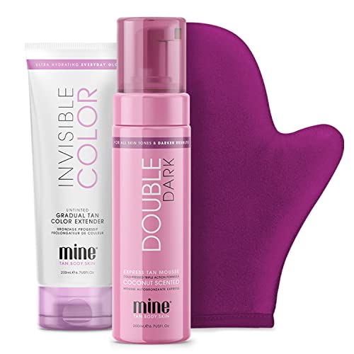 MINETAN BODY.SKIN Forever Bronze Self Tan Bundle | Bronze Glow Kit - Includes Double Dark Self Tanner Mousse, Gradual Fake Tanning Lotion, & Sunless Mitt, 1 Hour Express
