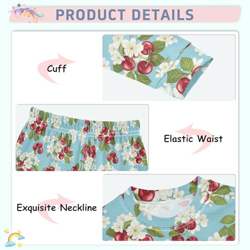 Pajama Sets Long Sleeve Cherry Fruit Floral Pattern Soft Comfy Sleepwear 2 Piece PJS 3-8T4
