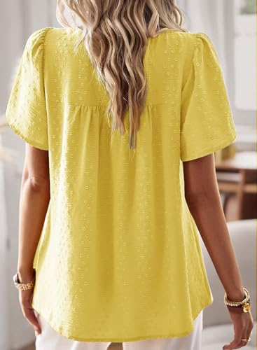 Image of Falechay Womens Summer Tops Crewneck Short Sleeve Shirts Casual Chiffon Blouses Flowy Lace Hem Boho Clothing Trendy 2026
