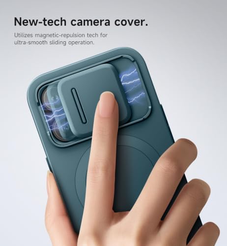Image of SURITCH for iPhone 14 Pro Case with Magnetic Camera Slide Cover and Adjustable Kickstand, Compatible with MagSafe, Shockproof Bumper Case Slim Protective Cover for iPhone 14 Pro 6.1 Inch, Lake Green