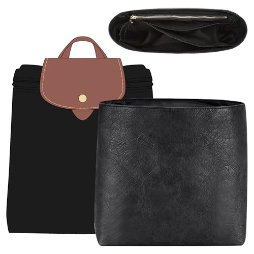 Doxo Inserção organizadora de mochila DupontPaper, compatível com Longchamp Le Pliage Xtra/Verde/Mochila M Original, Inserção leve à prova d'água com bolso de segurança YKK com zíper (BP, preto)
