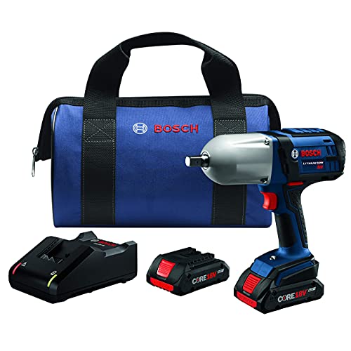Bosch HTH181-B25 18V High Torque Impact Wrench w/Pin Detent w/ (2) 4.0 Ah CORE Compact Batteries (Renewed)