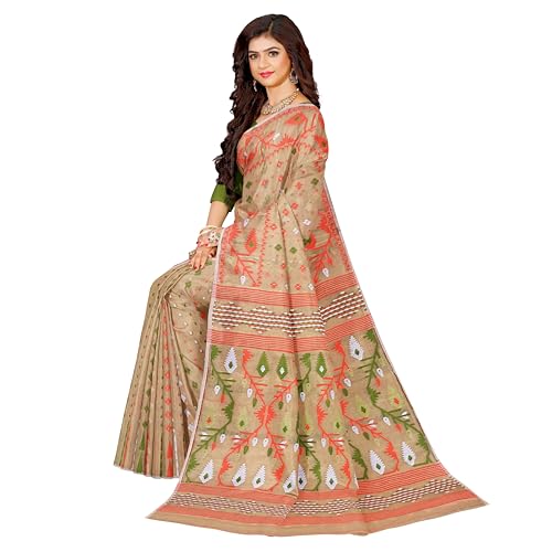 Image of Mayabi Women's Dhakai Jamdani Cotton Silk Saree Traditional Bengali Tant Korat Work, Without Blouse Piece