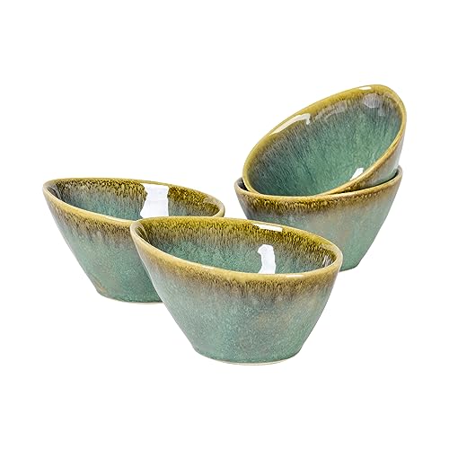 Henten Home Bol Petit Dejeuner Original, Assiette Creuse en Grès Fait à la Main - 800ml, Coupes à Dessert Style Japonais - Couleur Vert