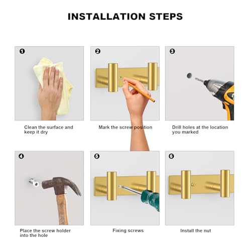 Image of PMMASTO Coat Rack Wall Mounted, 5 inchT Shaped Wall Hooks for Hanging, Heavy Duty Stainless Steel Coat Hook Rail for Hat Towel Robes in Bathroom Kitchen Mudroom Entryway (Gold, 1 Pack)