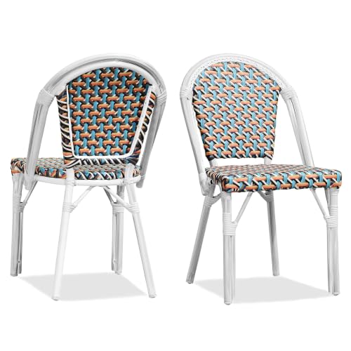 Image of PURPLE LEAF French Bistro Dining Chairs Set of 2, White Finish, Colorful