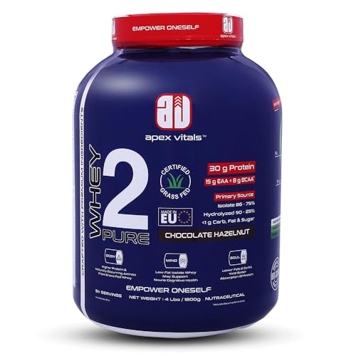 Image of Whey 2 Pure - Grass-Fed Whey Made in EU | Isolate & Hydrolyzed | 30g Protein, 15g EAA + 8g BCAA | Digestive Enzymes | Muscle Build & Recovery |Chocolate Hazelnut - 1800g (4 lbs)