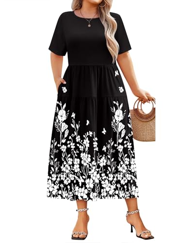 IN'VOLAND Womens Plus Size Maxi Dresses Summer Casual Short Sleeve