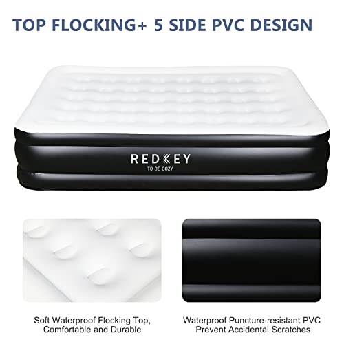 Redkey Queen Air Mattress With Built In Pump, Inflatable Mattress 2 Mins Fast Inflation,With Waterproof Cozy Flocked Top And Portable Bag For Camping, Home,Travel,550Lb Max(80X60X18In,White Black) #TOP3