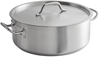 SS1 Series 15 Qt Stainless Steel Brazier with Cover, Aluminum-Clad Bottom, NSF Listed, Induction Ready, Dishwasher Safe, 14-Inch Diameter, Commercial Grade