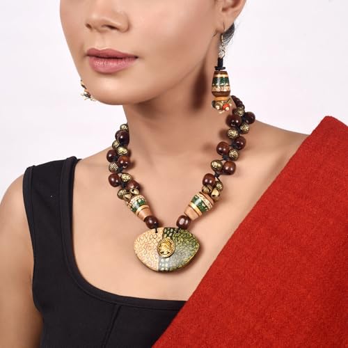 Image of AAKRITI ART CREATIONS Handcrafted Women's Jewelry Set - Ethnic Necklace and Earrings, Fashion Accessories for Special Occasions & Celebrations