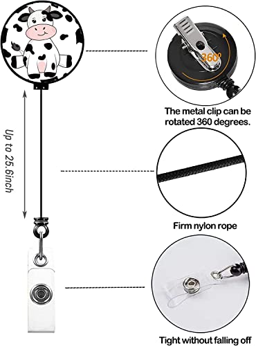 Cow Print Retractable Badge Holder With Alligator Clip, Worker Badge Belt Ferrule Cute Id Card Holder Name Badge Reel For Women Work Nurse Doctor Teacher Student #TOP2