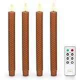 Fanna Honeycomb Flameless Taper Candles in Terracotta with Timer, Wax Finished Battery Operated Led Candles for Halloween Party Decoration, Remote & Batteries Included - Set of 4