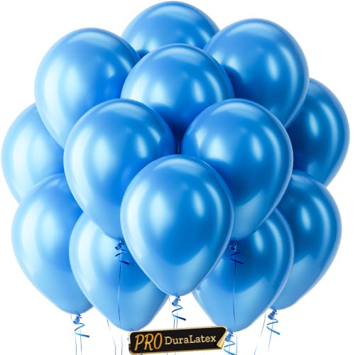 Image of Pro Duralatex Pearl Blue Balloons - 100 Pack 12 inch Extra-Thick Pearl Sky Blue Balloons for Graduation Birthday Gender Reveal Wedding Anniversary Under The Sea Theme Party Decorations
