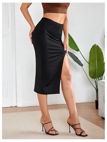 Women High Waisted Bodycon Skirt Split Thigh Dressy Midi Pencil Skirts4