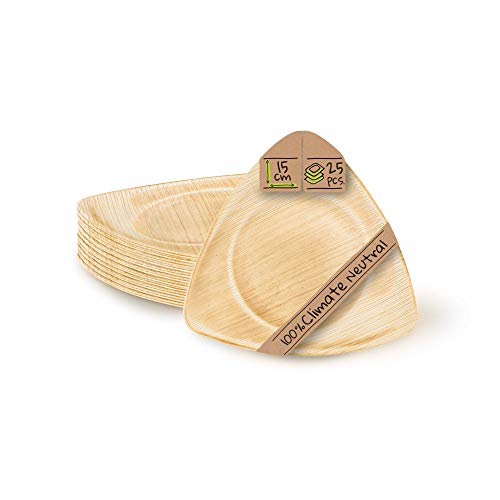 BIOZOYG Palmware - Sustainable Palm Leaf Plates I Organic Disposable Plates triangular 15 cm I Partyware 100% compostable I Palm Leaf Dishes biodegradable I Palm Leaves Disposable Tableware 25 pieces