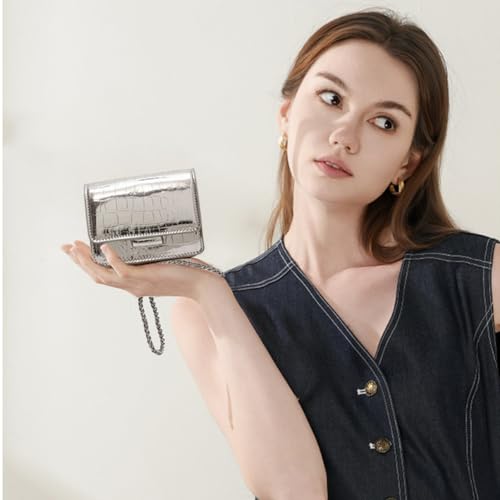 Image of Small Crossbody Purse Bag for Women,Y2K Cute Metallic Croc Handbag