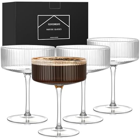 VENVENWEAVS Coupe Glasses Set Of 4,Hand-blow10 Oz Vintage Cocktail Glasses Cover